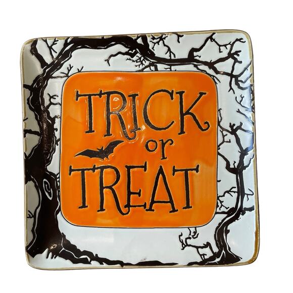 Eli+ Ana TRICK OR TREAT Plate Set of 2 Ceramic 8.75in Spooky Square New - Picture 4 of 13
